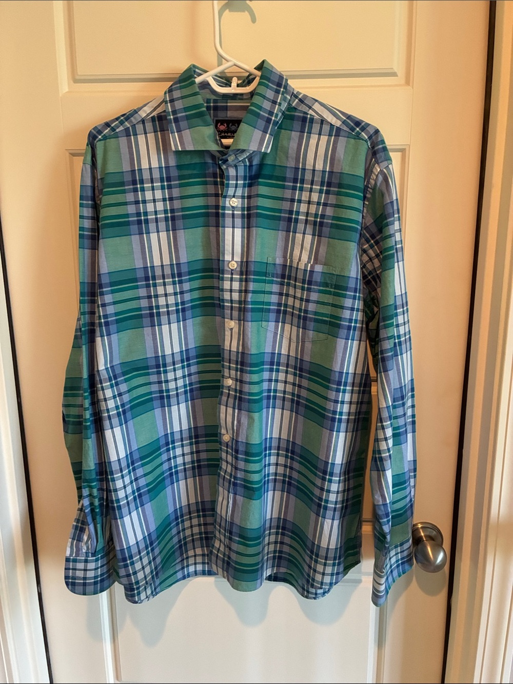 Charleston Threads Men's Green & Blue Plaid Long-Sleeve Button-Down Shirt Sz XL